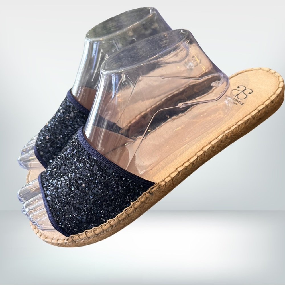 Andrew Stevens Navy Glitter Slip On Sandals 41 New
